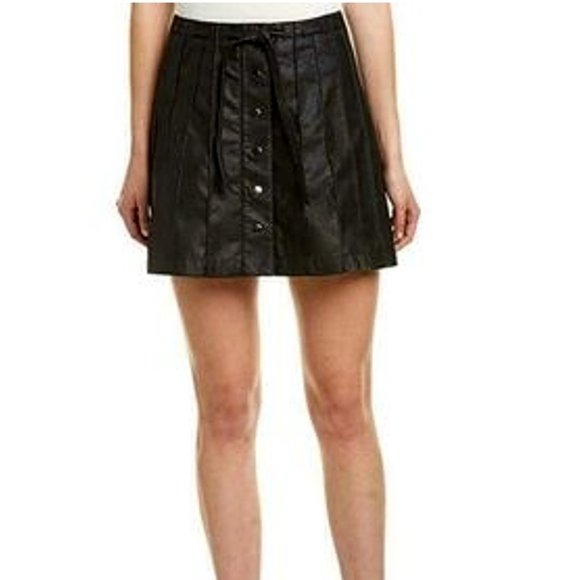 Free People Dresses & Skirts - Free People Black Faux Leather Snap Button Front Mini Skirt  Women's Size 8